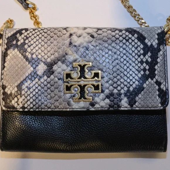 Tory Burch Python Print Crossbody Bag with Gold Chain - Picture 5 of 6